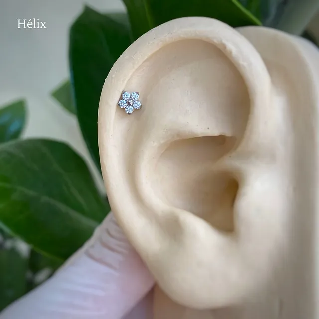 Piercing Labret Flor Cravejada com Zircônias em Titânio Grau Implante - Vista 5