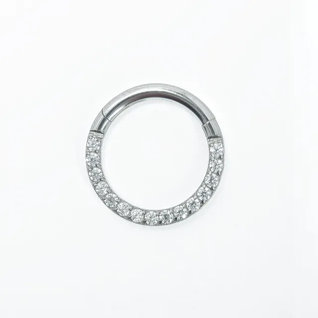 Piercing Argola Clicker Cravejada Frontal em Titânio Grau Implante - Vista 1