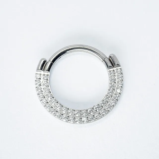 Piercing Argola Clicker Dupla Cravejada em Titânio Grau Implante - Vista 1