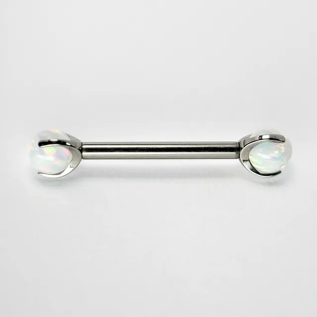 Piercing Barbell Opala Branca para Mamilo em Titânio Grau Implante